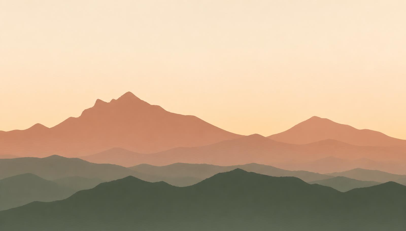 Minimal layered ridgelines of the Phoenix mountain ranges at dusk in terracotta and sage tones